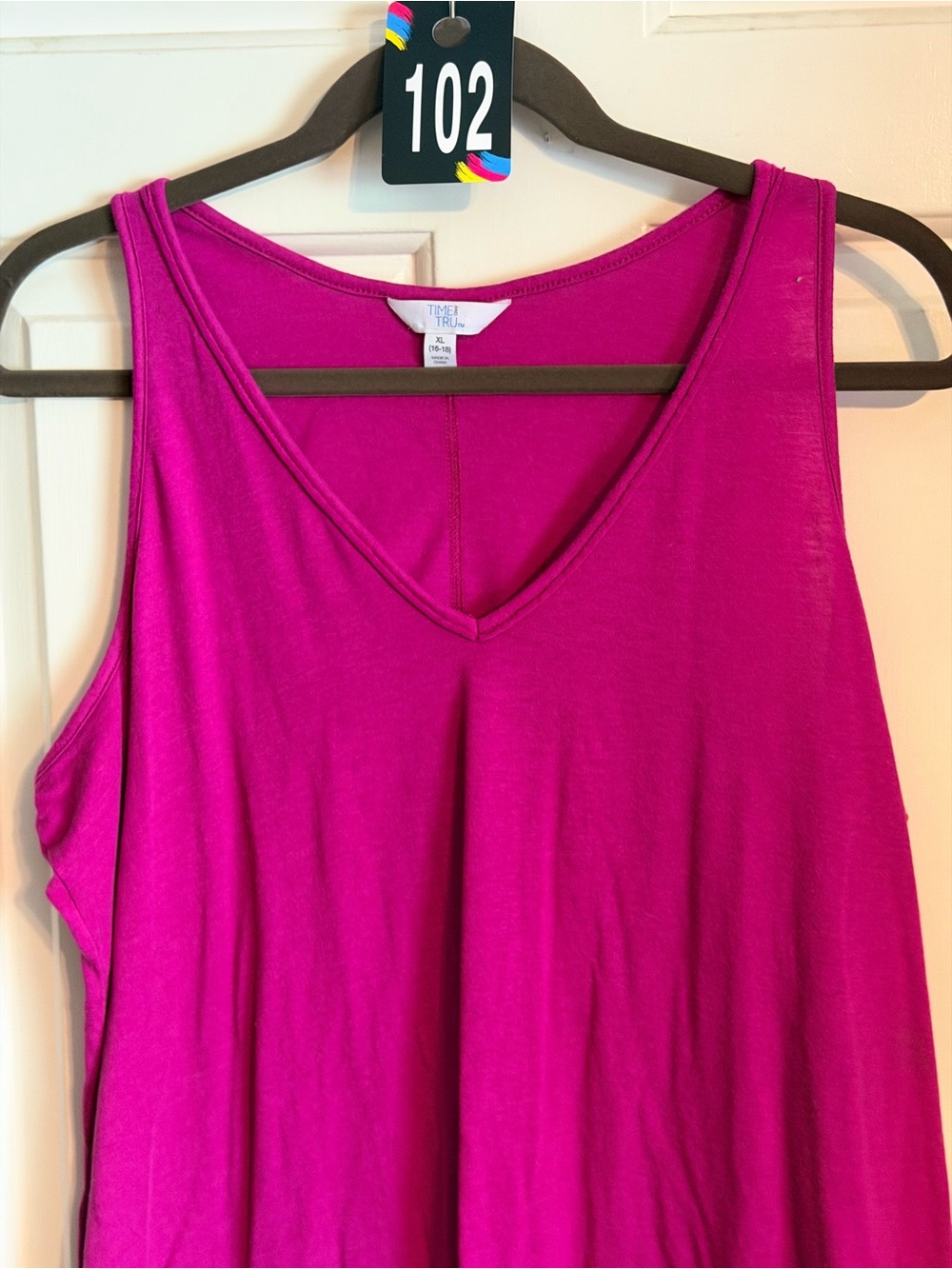 Time and Tru Bright Fuchsia V-Neck Tank Top